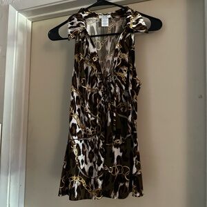 Vintage Cache Brown and Black Chain Print top. With strings to tie on the top.